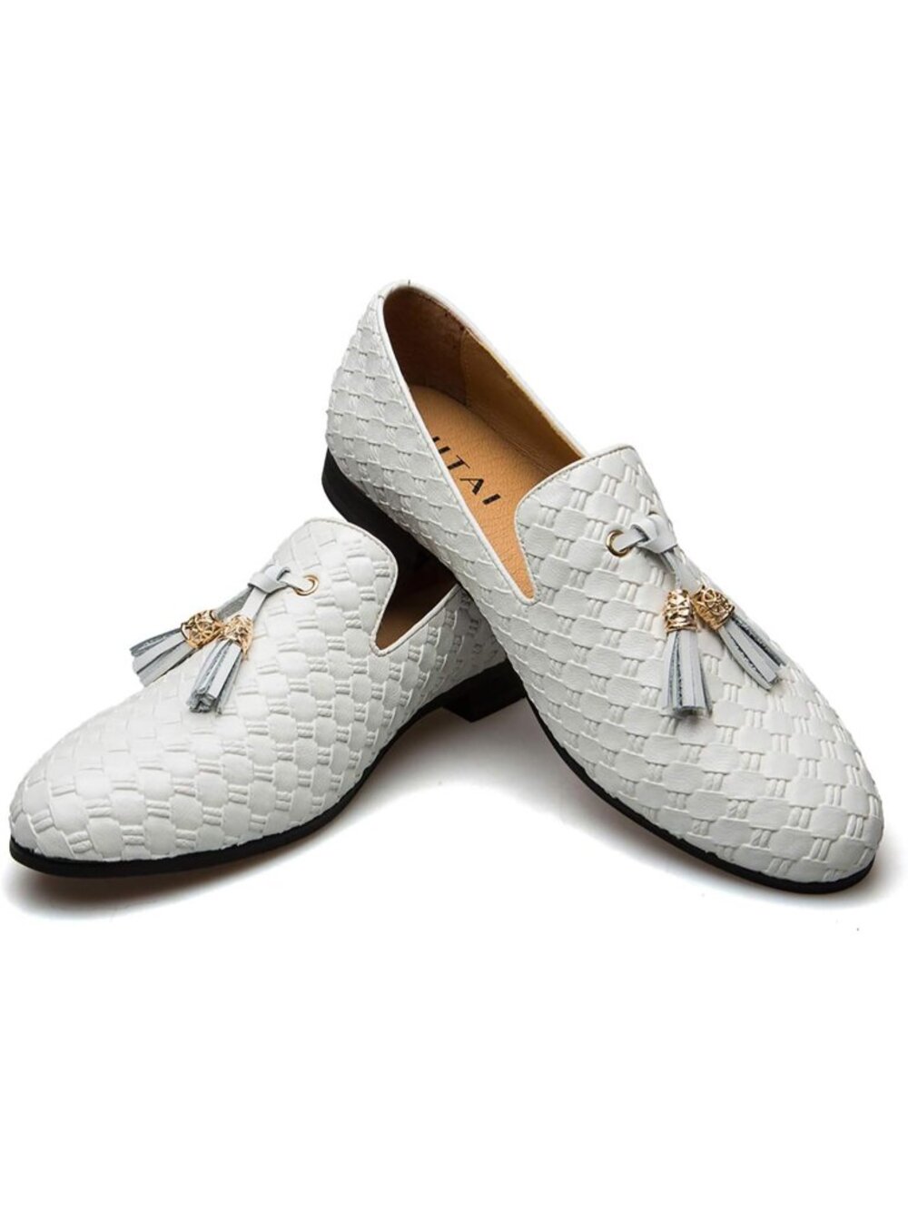 🆕Men's White Vintage Velvet Embroidery Noble Loafer Shoes Slip-on Tassel